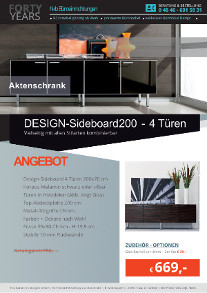 DESIGN-Sideboard mit 4 Türen - Breite 200 cm von der Firma HKB Büroeinrichtungen GmbH Husum