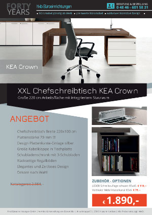Angebot XXL Chefschreibtisch KEA Crown aus der Kollektion Chefschreibtisch KEA Crown von der Firma HKB Büroeinrichtungen GmbH Husum 