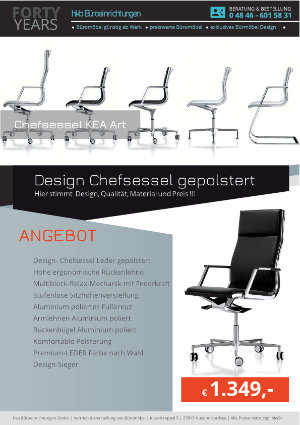 Angebot Design Chefsessel gepolstert aus der Kollektion Chefsessel KEA Art von der Firma HKB Büroeinrichtungen GmbH Husum