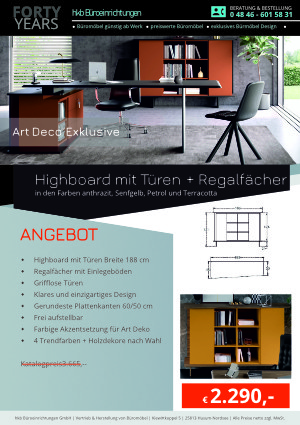 Angebot Art Deco Highboard aus der Kollektion Chefbüro Art Deco von der Firma HKB Büroeinrichtungen GmbH Husum 
