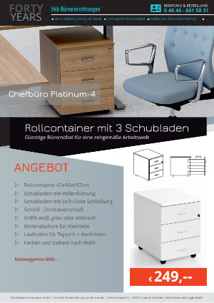 Angebot Rollcontainer mit 3 Schubladen aus der Kollektion Büromöbel Platinum-4 von der Firma HKB Büroeinrichtungen GmbH Husum