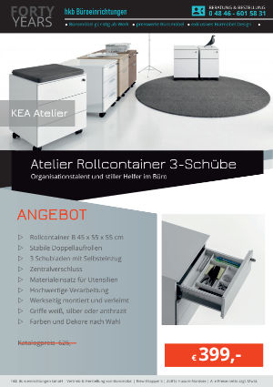 Angebot Atelier Rollcontainer 3-Schübe aus der Kollektion Büromöbel Dr. Med von der Firma HKB Büroeinrichtungen GmbH Husum