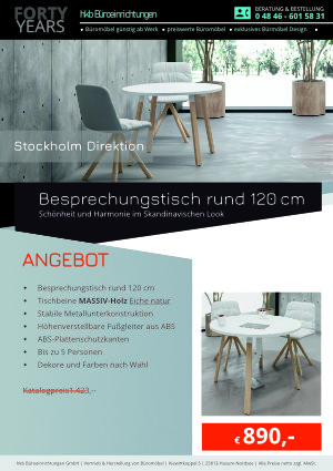 Angebot Besprechungstisch rund 120cm Stockholm Direktion von der Firma HKB Büroeinrichtungen GmbH Husum