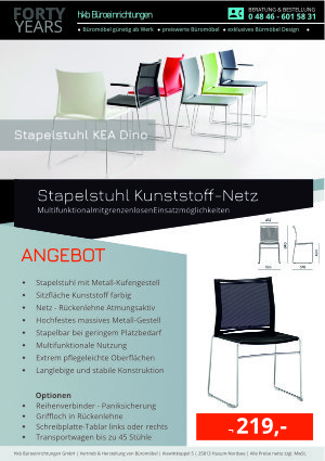Angebot Stapelstuhl Kunststoff-Netz aus der Kollektion Stapelstühle KEA Dino von der Firma HKB Büroeinrichtungen GmbH Husum