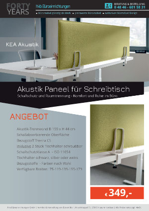 Angebot Akustik Paneel für Schreibtisch aus der Kollektion KEA Akustik von der Firma HKB Büroeinrichtungen GmbH Husum