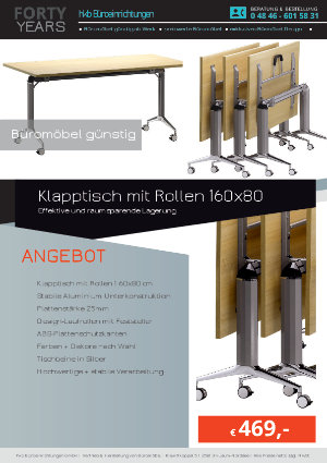Angebot Klapptisch mit Rollen 160x80 aus der Kollektion Büromöbel günstig von der Firma HKB Büroeinrichtungen GmbH Husum