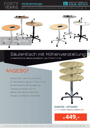 Angebot Säulentisch mit Höhenverstellung aus der Kollektion Büromöbel günstig von der Firma HKB Büroeinrichtungen GmbH Husum
