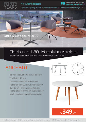 Angebot Tisch rund 80 Massivholzbeine aus der Kollektion hkb-77 von der Firma HKB Büroeinrichtungen GmbH Husum