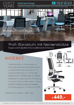 Angebot Profi-Bürostuhl mit Nackenstütze aus der Kollektion Büromöbel KEA Style von der Firma HKB Büroeinrichtungen GmbH Husum