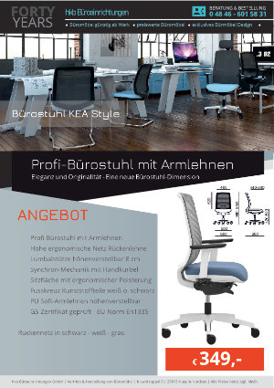 Angebot Profi-Bürostuhl mit Armlehnen aus der Kollektion Büromöbel KEA Style von der Firma HKB Büroeinrichtungen GmbH Husum