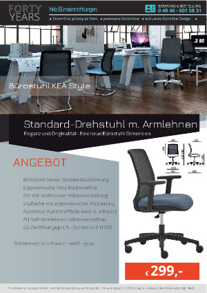 Angebot Standard-Drehstuhl m. Armlehnen aus der Kollektion Büromöbel KEA Style von der Firma HKB Büroeinrichtungen GmbH Husum