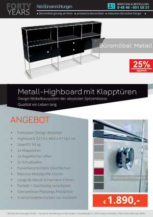 Angebot Highboard  aus der Kollektion Büromöbel Metall von der Firma HKB Büroeinrichtungen GmbH Husum