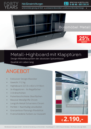 Angebot Highboard aus der Kollektion Büromöbel Metall von der Firma HKB Büroeinrichtungen GmbH Husum