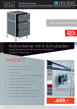 Angebot Rollcontainer aus der Kollektion Büromöbel Metall von der Firma HKB Büroeinrichtungen GmbH Husum