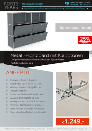 Angebot Higboard mit Klapptüren aus der Kollektion Büromöbel Metall von der Firma HKB Büroeinrichtungen GmbH Husum