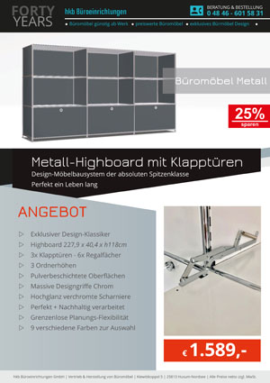 Angebot Highboard mit Schubladen aus der Kollektion Büromöbel Metall von der Firma HKB Büroeinrichtungen GmbH Husum