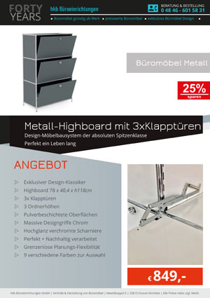 Angebot Highboard mit 3 x Klapptüren aus der Kollektion Büromöbel Metall von der Firma HKB Büroeinrichtungen GmbH Husum