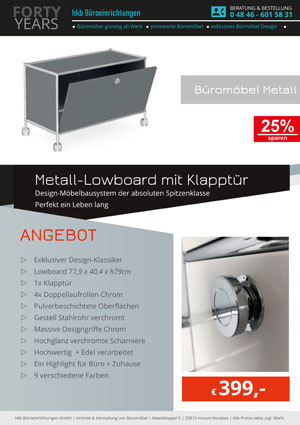 Angebot Beistellmöbel mit Klapptür aus der Kollektion Büromöbel Metall von der Firma HKB Büroeinrichtungen GmbH Husum