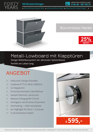 Angebot Beistellmöbel mit Klapptüren aus der Kollektion Büromöbel Metall von der Firma HKB Büroeinrichtungen GmbH Husum