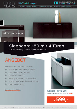 Sideboard mit 4 Türen - Breite 160 cm von der Firma HKB Büroeinrichtungen GmbH Husum