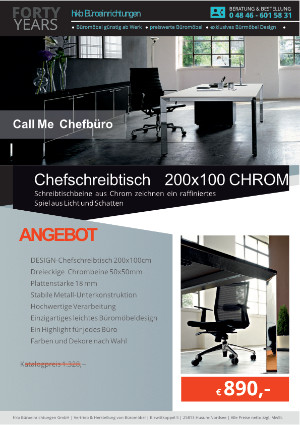 Angebot Chefschreibtisch 200x100 CHROM aus der Kollektion Büromöbel Call Me von der Firma HKB Büroeinrichtungen GmbH Husum