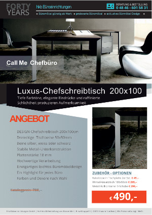 Angebot Luxus-Chefschreibtisch 200x100 aus der Kollektion Büromöbel Call Me von der Firma HKB Büroeinrichtungen GmbH Husum