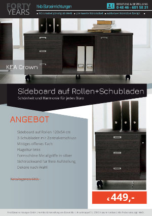 Angebot Sideboard auf Rollen+Schubladen aus der Kollektion Chefschreibtisch KEA Crown von der Firma HKB Büroeinrichtungen GmbH Husum 
