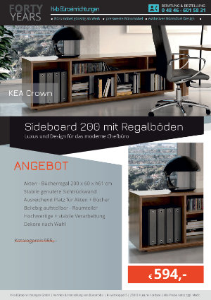 Angebot Sideboard 200 mit Regalböden aus der Kollektion Chefschreibtisch KEA Crown von der Firma HKB Büroeinrichtungen GmbH Husum 