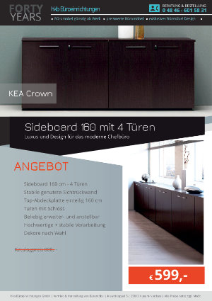 Angebot Sideboard 160 mit 4 Türen aus der Kollektion Chefschreibtisch KEA Crown von der Firma HKB Büroeinrichtungen GmbH Husum 