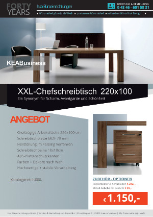 Angebot XXL-Chefschreibtisch 220x100 cm aus der Kollektion Büromöbel KEA Business von der Firma HKB Büroeinrichtungen GmbH Husum