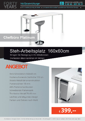 Angebot Steh-Arbeitsplatz 160x60 cm aus der Kollektion Büromöbel Platinum von der Firma HKB Büroeinrichtungen GmbH Husum