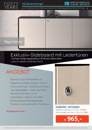 Angebot Exklusiv-Sideboard mit Ledertüren aus der Kollektion Chefschreibtisch Royal Exklusive von der Firma HKB Büroeinrichtungen GmbH Husum
