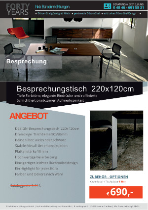 Besprechungstisch 220 cm x 120 cm von der Firma HKB Büroeinrichtungen GmbH Husum