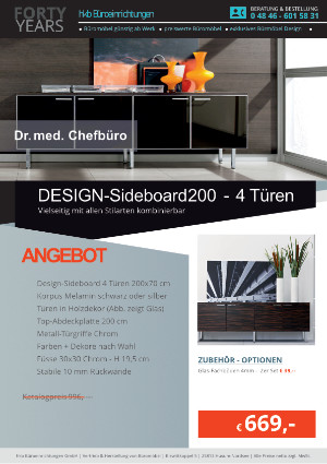 Angebot Design-Sideboard 200 - 4 Türen aus der Kollektion Büromöbel Dr. Med von der Firma HKB Büroeinrichtungen GmbH Husum
