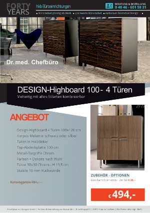 Angebot Design-Highboard 100 - 4 Türen aus der Kollektion Büromöbel Dr. Med von der Firma HKB Büroeinrichtungen GmbH Husum