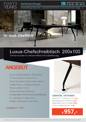Angebot Luxus-Chefschreibtisch 200x100 von der Firma HKB Büroeinrichtungen GmbH Husum