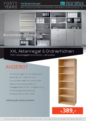 Angebot XXL Aktenregal 6 Ordnerhöhen aus der Kollektion Büromöbel günstig von der Firma HKB Büroeinrichtungen GmbH Husum