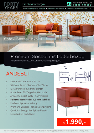 Angebot Design Sessel mit Armlehnen aus der Kollektion hkb-11 von der Firma HKB Büroeinrichtungen GmbH Husum