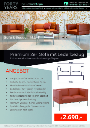 Angebot Design 2er Sofa mit Armlehnen aus der Kollektion hkb-11 von der Firma HKB Büroeinrichtungen GmbH Husum