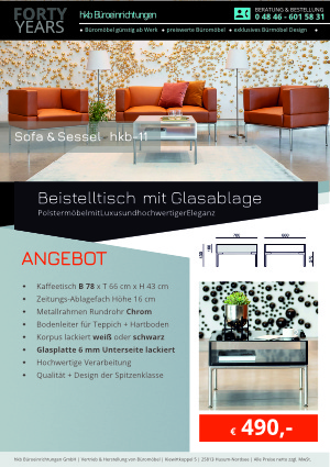 Angebot Glas Beistelltisch m. Chrombeinen aus der Kollektion hkb-11 von der Firma HKB Büroeinrichtungen GmbH Husum