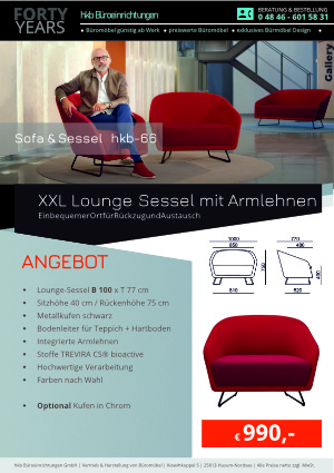 Angebot XXL Lounge Sessel mit Armlehnen aus der Kollektion hkb-66 von der Firma HKB Büroeinrichtungen GmbH Husum