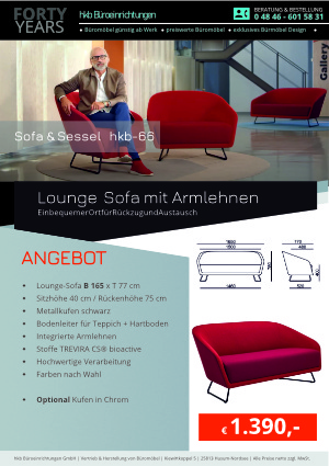 Angebot Lounge Sofa mit Armlehnen aus der Kollektion hkb-66 von der Firma HKB Büroeinrichtungen GmbH Husum