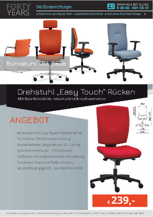 Angebot Drehstuhl „Easy Touch“ Rücken aus der Kollektion Bürostühle KEA Base von der Firma HKB Büroeinrichtungen GmbH Husum