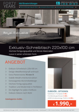 Angebot Exklusiv-Schreibtisch aus der Kollektion Chefschreibtisch Royal Exklusive von der Firma HKB Büroeinrichtungen GmbH Husum