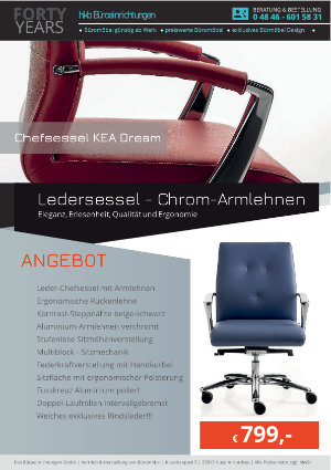 Angebot Ledersessel - Chrom-Armlehnen aus der Kollektion Chefsessel KEA Dream von der Firma HKB Büroeinrichtungen GmbH Husum