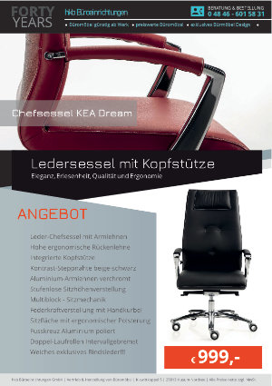 Angebot Ledersessel mit Kopfstütze aus der Kollektion Chefsessel KEA Dream von der Firma HKB Büroeinrichtungen GmbH Husum