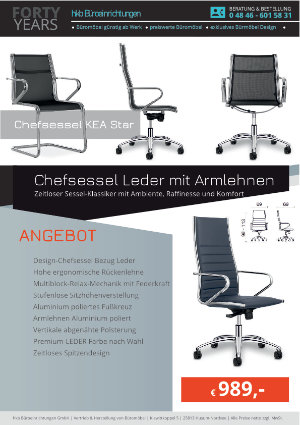 Angebot Chefsessel Leder mit Armlehnen aus der Kollektion Chefsessel KEA Star von der Firma HKB Büroeinrichtungen GmbH Husum