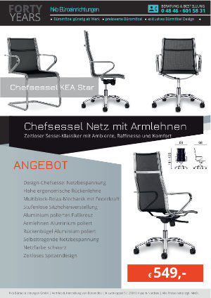 Angebot Chefsessel Netz mit Armlehnen aus der Kollektion Chefsessel KEA Star von der Firma HKB Büroeinrichtungen GmbH Husum