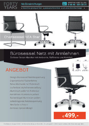 Angebot Bürosessel Netz mit Armlehnen aus der Kollektion Chefsessel KEA Star von der Firma HKB Büroeinrichtungen GmbH Husum