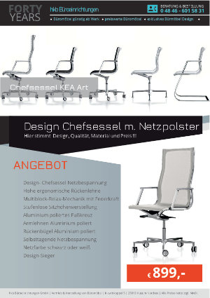 Angebot Design Chefsessel m. Netzpolster aus der Kollektion Chefsessel KEA Art von der Firma HKB Büroeinrichtungen GmbH Husum